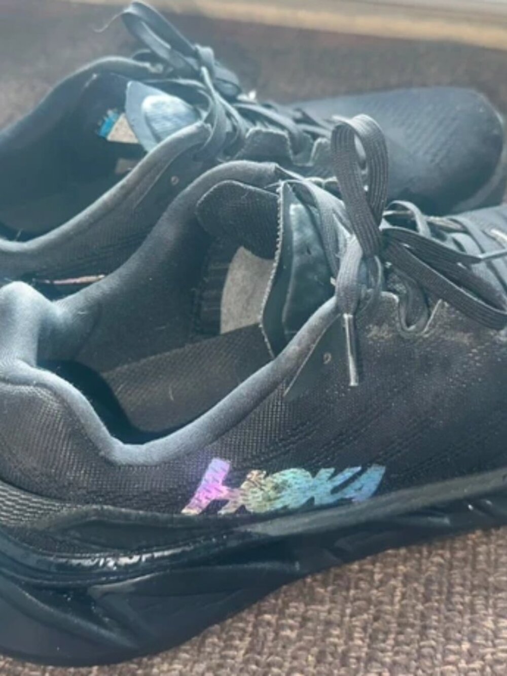 Hoka One One Elevon 2 running shoes in the Black/Dark Shadow colorway Size 10.5